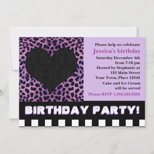 Cheetah Heart Birthday Party - Purple Custom Invites