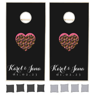 Cheetah Hearts Couples Name Monogrammed  Wedding Cornhole Set