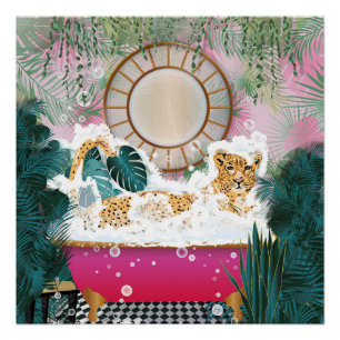 Cheetah in Bathtub, Animal Bathroom Wall Art