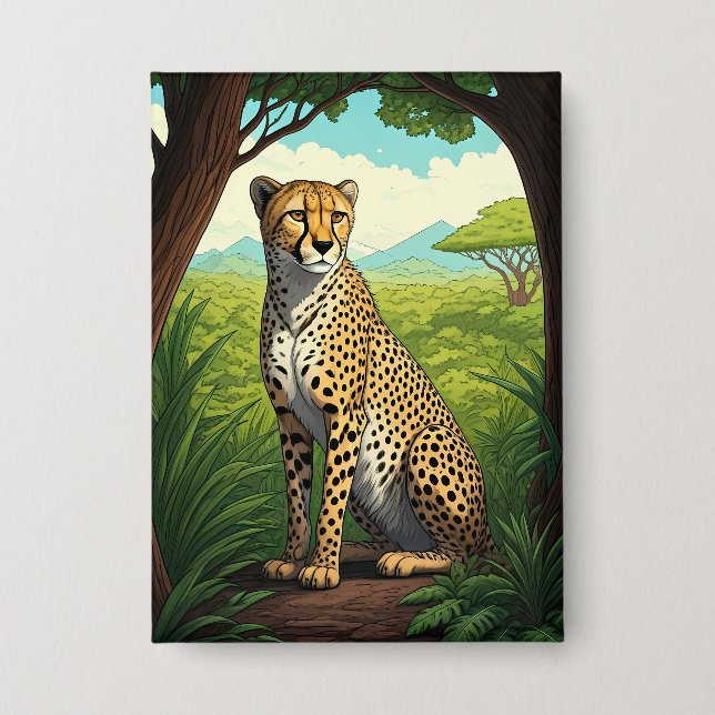 Cheetah in Lush Forest Button (Front)
