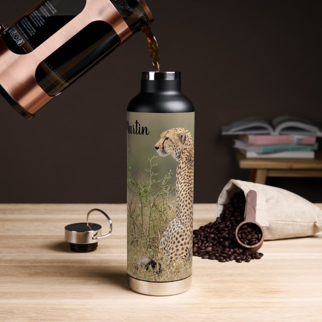 Cheetah in Natural African Setting Personalize Water Bottle (Coffee)