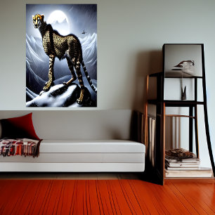 Cheetah in the snowy mountain AI Art Poster