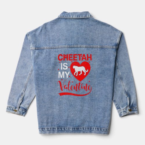 Cheetah Is My Valentine Funny Heart Cheetah Valent Denim Jacket