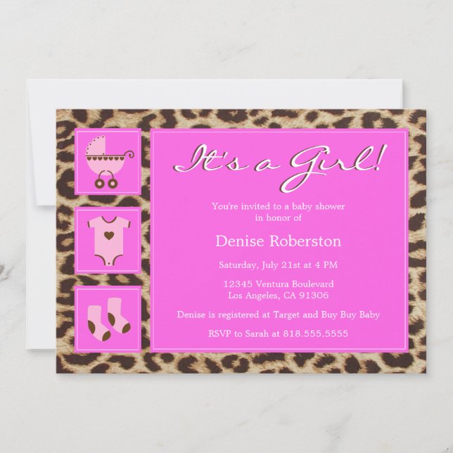 Cheetah - It's a Girl! - Baby Shower Invitation (Front)