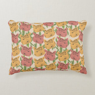 Cheetah Jungle Plants Greenery Coral Green Accent Pillow