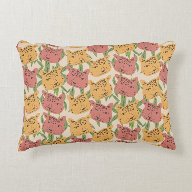 Cheetah Jungle Plants  Greenery Coral Green     Accent Pillow (Front)