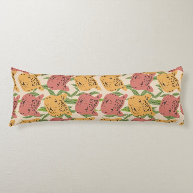 Cheetah Jungle Plants  Greenery Coral Green    Body Pillow (Front)