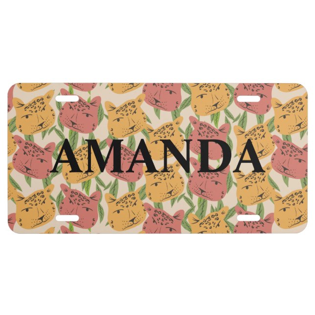 Cheetah Jungle Plants  Greenery Coral Green   License Plate (Front)