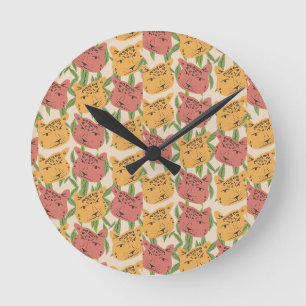 Cheetah Jungle Plants  Greenery Coral Green    Round Clock