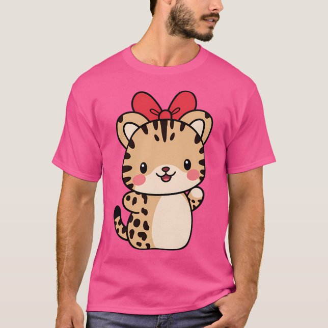 Cheetah Kawaii Ribbon Zoo Day Trip Boys Girls Kids T-Shirt (Front)