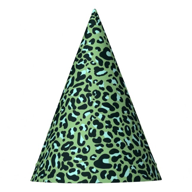 Cheetah Leopard Animal Print in Mint Green Party Hat (Front)