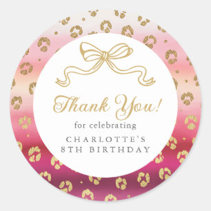 Cheetah Leopard Birthday Party Thank You Classic Round Sticker