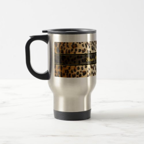 Cheetah Leopard Faux Animal Print Travel Mug