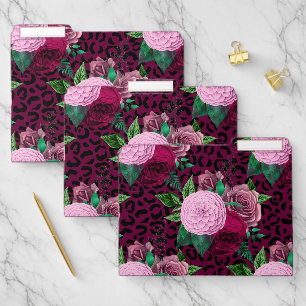 Cheetah Leopard Floral Flower Pattern File Folder