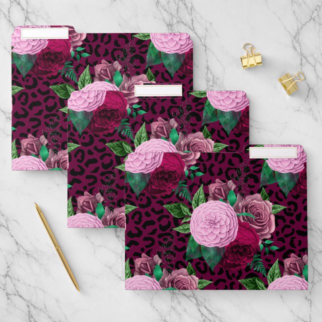 Cheetah Leopard Floral Flower Pattern File Folder (Set)