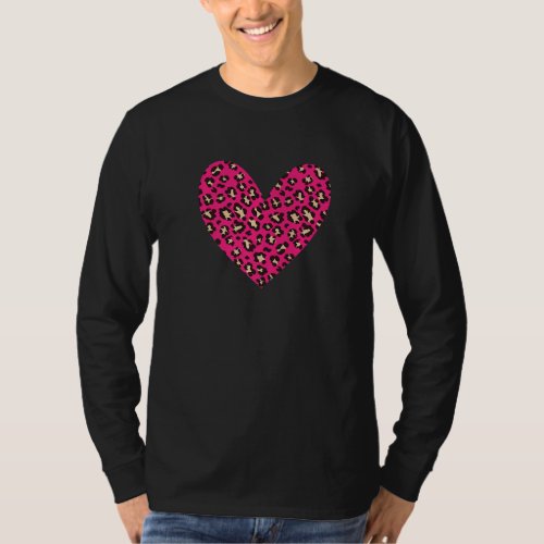 Cheetah Leopard Pattern Pink Heart Cute Valentine T_Shirt