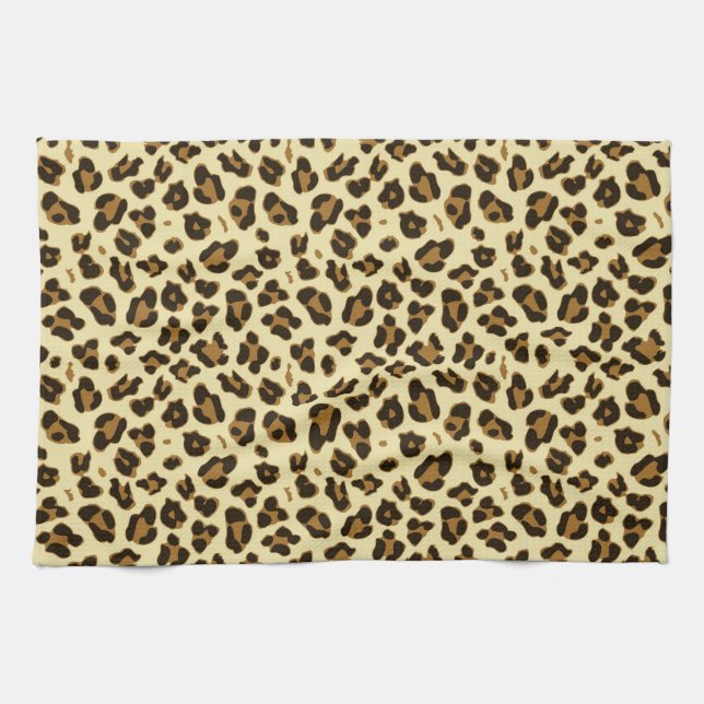Cheetah Leopard Print Black Brown Spots Pattern Kitchen Towel (Horizontal)