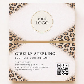 Cheetah Leopard Print Logo QR Code Professional Business Card