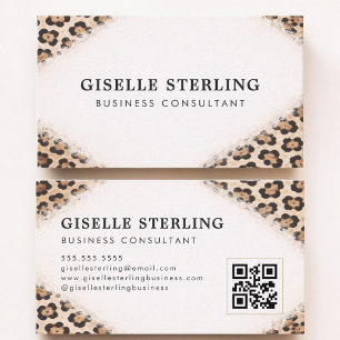 Cheetah Leopard Print QR Code Professional Business Card