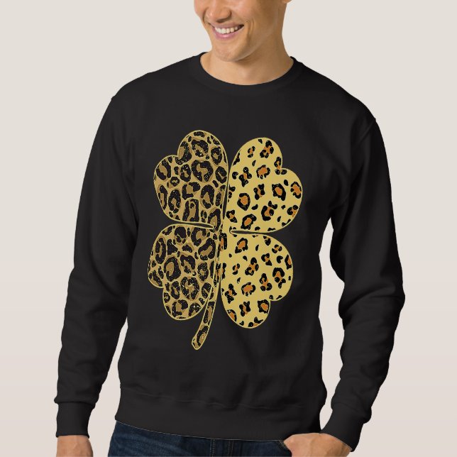 Cheetah Leopard Print Shamrock St Patricks Day Luc Sweatshirt (Front)