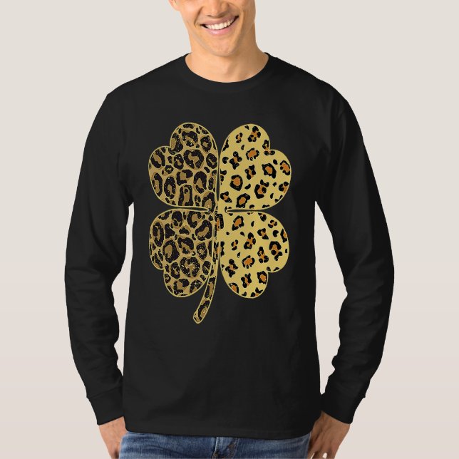 Cheetah Leopard Print Shamrock St Patricks Day Luc T-Shirt (Front)