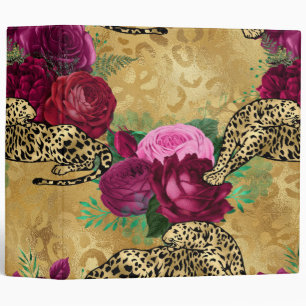 Cheetah Leopard Red Rose Floral Flower Pattern 3 Ring Binder