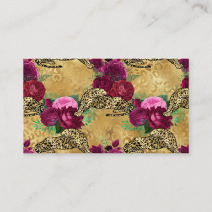 Cheetah Leopard Red Rose Floral Flower Pattern Business Card