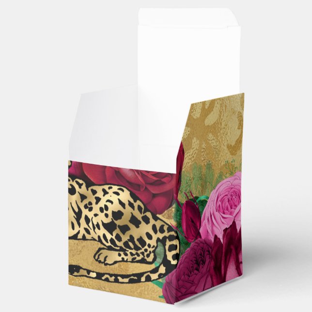 Cheetah Leopard Red Rose Floral Flower Pattern Favor Boxes (Opened)