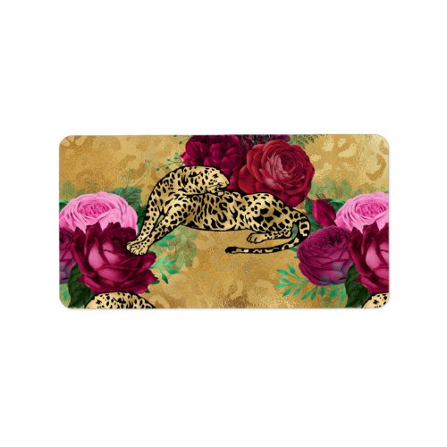 Cheetah Leopard Red Rose Floral Flower Pattern Label