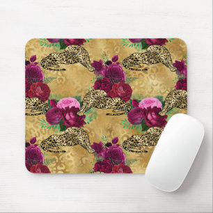 Cheetah Leopard Red Rose Floral Flower Pattern Mouse Pad