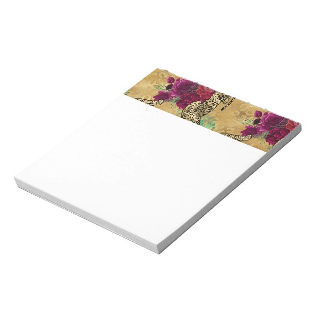 Cheetah Leopard Red Rose Floral Flower Pattern Notepad (Rotated)