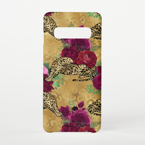 Cheetah Leopard Red Rose Floral Flower Pattern Samsung Galaxy S10 Case