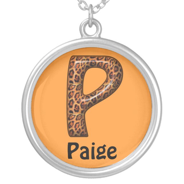 Cheetah Letter P Necklace~Customize Name Silver Plated Necklace (Front)