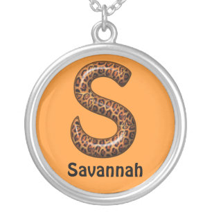 Cheetah Letter S Necklace~Customize Name Silver Plated Necklace