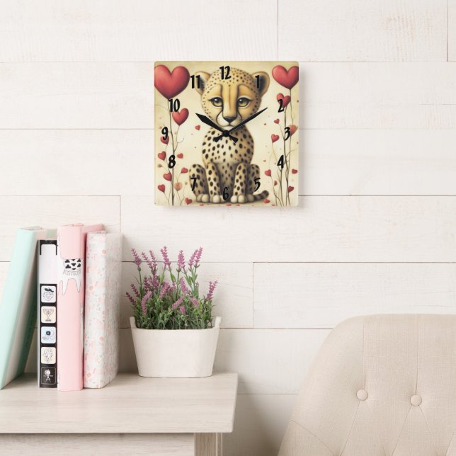 Cheetah Love 2 Square Wall Clock (Reading Room)
