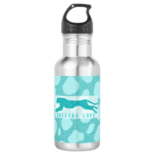 Cheetah Love - Turquoise Glitters Simulated Stainless Steel Water Bottle