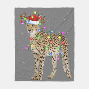 Cheetah Lover Xmas Lighting Santa Cheetah Christma Fleece Blanket