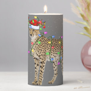 Cheetah Lover Xmas Lighting Santa Cheetah Christma Pillar Candle