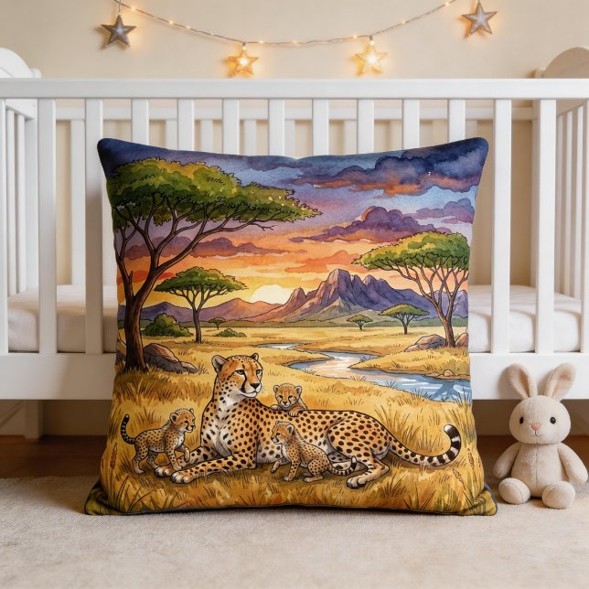 Cheetah Mama And Cubs Safari Animals  Throw Pillow (Creator Uploaded)