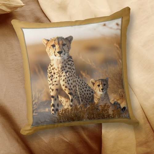 Cheetah Mom with Baby Big Cat Throw Pillow