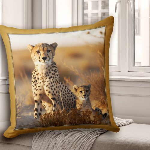 Cheetah Mom with Baby Big Cat Throw Pillow