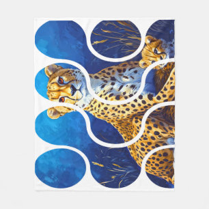 Cheetah Mother and Cub Wildlife Design Fleece Blanket