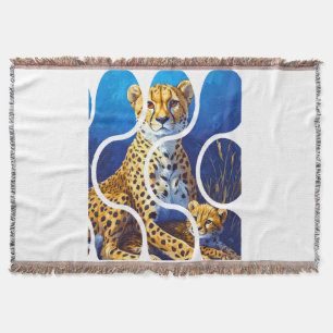 Cheetah Mother and Cub Wildlife Design Throw Blanket