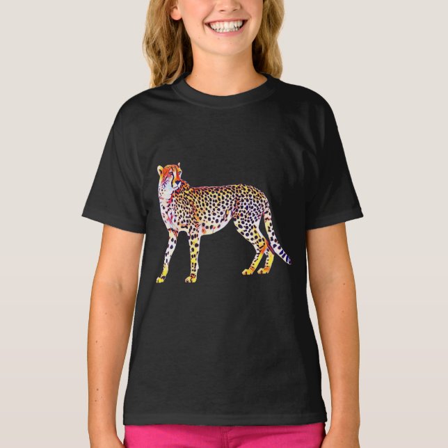 Cheetah Mother with Cubs Motif Predator Cat Animal T-Shirt (Front)