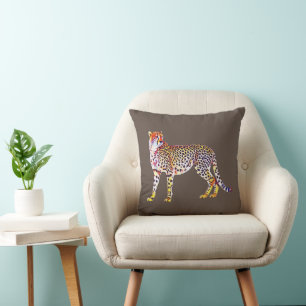 Cheetah Mother with Cubs Motif Predator Cat Animal Throw Pillow