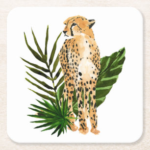 Cheetah Outlook Square Paper Coaster