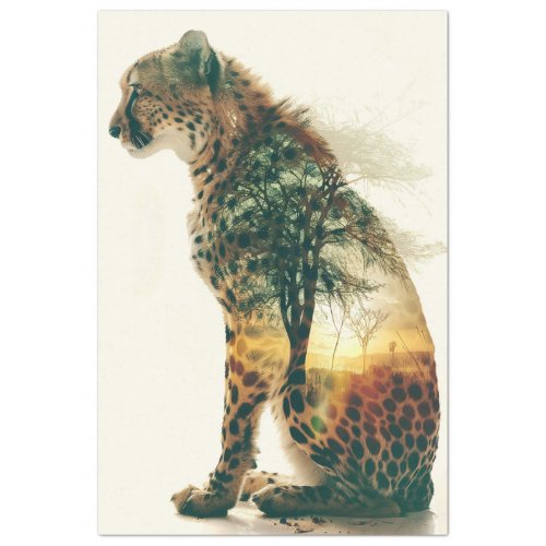 Cheetah Over Exposed Sunset Digital Art Decoupage Tissue Paper