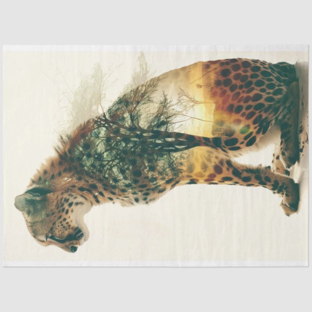 Cheetah Over Exposed Sunset Digital Art Decoupage Tissue Paper (Front)