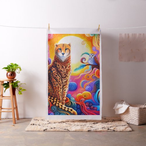 Cheetah  Owl in Sun Colorful Cheater Quilt Panel Fabric