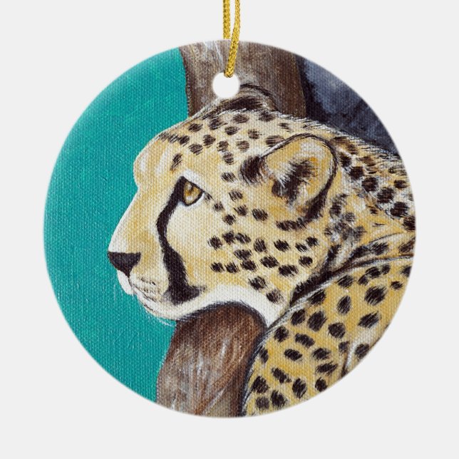 Cheetah Painting Ceramic Ornament (Front)